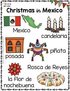 christmas in mexico with pictures and words to describe the country's flag, map, and