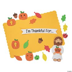 a paper cut out of jesus holding a pumpkin with the words i'm thanksgiving for