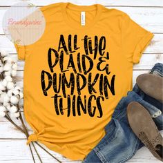 All The Plaid And Pumpkin Things Shirt, Fall Shirt, Fall Tee, Bella Canvas T-Shirt, Fall Long Sleeve Shirt, Fall Sweatshirt by BrandywineHD on Etsy Fall Long Sleeve Shirts, Screen Print Transfer, Print Transfer, Fall Tee, Country Shirts, Bella Canvas Tees, Fall Shirt, Inspirational Shirt, Fall Sweatshirt