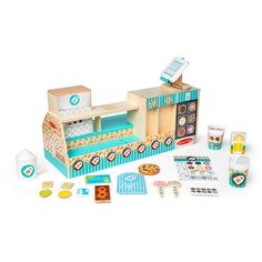 a play kitchen set is shown with its contents