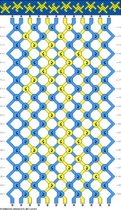 the pattern is shown in blue, yellow and white with two rows of numbers on each side