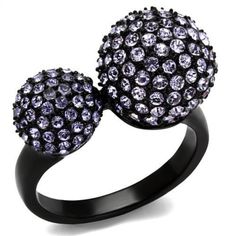 This luxurious ring speaks of class and beauty with its unique two-headed design. Boasting the magnificence of top-grade crystal in multicolor  this black ion-plated ring is one of a kind. Ideal for women  it is undoubted to become the style statement of your everyday look.    

Product Features:  
Stainless steel ring for women  
Top grade crystals  
Stone color: light and dark purple  
Stone shape: round  
Stone setting: pave  
Band style: flair  
Stainless steel band with a black ion plated f Multicolor Jewelry, Trendy Fashion Jewelry, Promise Rings For Her, Stainless Steel Ring, Black Stainless Steel, Rings For Her, Blue Rings, Stainless Steel Rings, Steel Ring