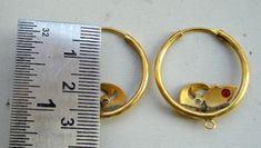 "VINTAGE ANTIQUE ETHNIC 18k GOLD EARRING PAIR HOOP FROM RAJASTHAN INDIA, GREAT HANDMADE DESIGN, MADE OF 18 CARAT YELLOW GOLD ADORN WITH GLASS STONES, GOOD FOR JEWELLERY COLLECTION. Diameter - 2.5 cm(0.98\") Weight - 7.600 grams Material - 18k solid yellow gold & original old worn piece."