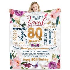 PRICES MAY VARY. 🌟【Nice Size】- This blanket is 60 inches long and 50 inches wide(152*127cm), it folds easily and is light enough to carry, no-pilling flannel is soft, warm, comfortable, and skin-friendly design. which is suitable for beds, sofas, chairs, etc. 🌺【Beautiful and unique design】- The warmly blooming flowers are welcoming this special day, and all the beautiful objects will come to her side. The birthday queen, this is her exclusive festival. Every year has today, and every year has Happy 90th Birthday, Happy 80th Birthday, Happy 70 Birthday, Happy 60th Birthday, Happy 50th Birthday, 70th Birthday Gifts, Happy Birthday Gifts