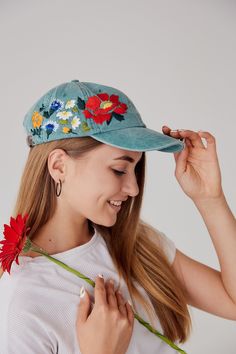 Custom Hand Stitched Hat / Hand Embroidered Hat / Baseball Cap With Flowers/ Custom Floral hat / Botanical hat Color: green baseball cap. Design: hand-embroidered flowers. Cap size (head circumference): 55 - 67 cm. 🌿PLEASE NOTE I NEED 2 WEEKS TO EMBROIDER THIS HAT FOR YOU🌿 CHECK OUR OTHER ACCESSORIES 🌸 More Baseball hats: https://www.etsy.com/shop/KazkovaEmbroidery?ref=seller-platform-mcnav§ion_id=25392998 🌿 Kids Baseball hats: https://www.etsy.com/shop/KazkovaEmbroidery?ref=seller-platform- Blue Embroidered Curved Brim Hats, Embroidered Baseball Cap With Curved Brim For Beach, Embroidered Baseball Cap For Beach With Curved Brim, Embroidered Baseball Cap For Beach, One Size Fits Most, Beach Baseball Cap With Embroidered Curved Brim, Embroidered Baseball Cap For Spring, Spring Embroidered Flat Brim Hat, Embroidered Baseball Cap One Size Fits Most, Embroidered Flat Brim Baseball Cap