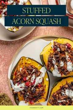 A white colored plate of stuffed acorn squash sits on a light pink surface. Quinoa Stuffed Acorn Squash, Zucchini Zoodles, Healthy Squash Recipes, Quinoa Stuffing, Acorn Squash Recipe, Vegan Thanksgiving Dinner, Stuffed Acorn Squash, Acorn Squash Recipes, Fall Vegan Recipes