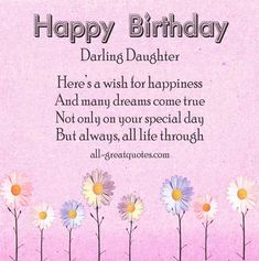 a pink birthday card with daisies in the middle and a poem written on it