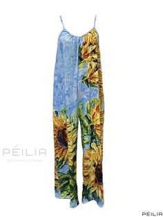 Peilia - Chic Floral Print Ruched Cami Jumpsuit: Sleeveless Wide Leg Womens Jumpsuit for Casual Wear Beach Floral Print Stretch Jumpsuits And Rompers, Summer Printed Stretch Jumpsuits And Rompers, Printed Summer Jumpsuits And Rompers, Summer Stretch Printed Jumpsuits And Rompers, Summer Printed One-piece Jumpsuits And Rompers, Printed One-piece Summer Jumpsuits And Rompers, Printed Stretch Jumpsuits And Rompers For Summer, Printed Jumpsuits And Rompers For Summer Loungewear, Stretch Summer Beachwear Jumpsuits And Rompers