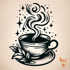 a drawing of a cup of coffee with steam rising out of it's top