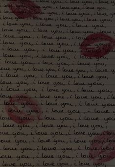 an old handwritten letter with red lipstick on it and the words i love you written in cursive writing