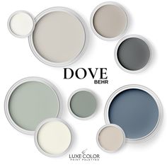 six different shades of paint with the words dove behr