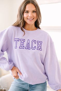 This sweatshirt is for all you teachers out there! You work hard molding the minds of all our little ones! Which is why we think at the very least, we could help keep you cozy and warm this school year! This sweatshirt with its cute embroidery is perfect for keeping in your classroom for when you get chilly or any time you want to feel comfy but cute! This sweatshirt features a crew neckline, long sleeves, a corded fabric, and cute embroidery. Material has a generous amount of stretch.Sydney is Cute Embroidery, Teacher Outfits, Friend Outfits, Embroidered Sweatshirt