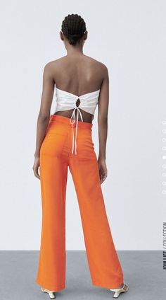 ZARA 2021 SS WIDE-LEG FULL-LENGTH Pants COLOURED Trousers Orange Small. Orange Trousers, Orange Bottoms, Osu Cowboys, Color Naranja, Dance Costumes, High Waisted Pants, Denim Pants, Orange Color, Full Length