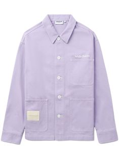 lilac purple/white cotton denim logo print at the chest logo patch to the front logo print to the rear classic collar front button fastening long sleeves buttoned cuffs multiple patch pockets Purple Cotton Outerwear For Streetwear, Purple Cotton Outerwear With Pockets, Casual Purple Cotton Outerwear, Purple Cotton Button-up Outerwear, Purple Button-up Cotton Outerwear, Purple Cotton Outerwear With Button Closure, Cotton Outerwear With Logo Print And Long Sleeves, Purple Relaxed Fit Cotton Outerwear, Trendy Long Sleeve Outerwear With Logo Patch