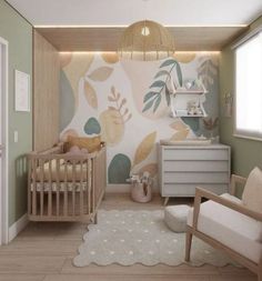 a baby's room decorated in pastel colors