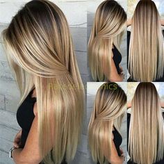 Ombre Blond, Natural Wigs, Ombré Hair, Beautiful Wigs, Full Hair, Brown To Blonde, Long Straight Hair, Full Wigs, Blonde Wig