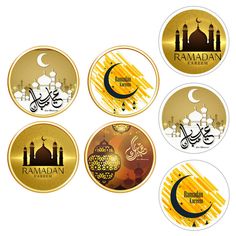 rama stickers with mosques and moon on them in gold, black and white colors