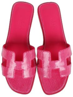 Pink Leather Slides With Branded Insole, Spring Luxury Pink Slides, Pink Luxury Sandals For Formal Occasions, Pink Sandals With Leather Sole, Pink Leather Slides With Flat Heel, Pink Leather Open Toe Slides, Pink Formal Flat Heel Sandals, Pink Formal Sandals With Flat Heel, Formal Pink Sandals With Flat Heel