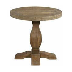 a round wooden table with two pedestals on one side and an oval base on the other