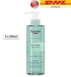 3 x Eucerin PRO ACNE Solution Cleansing Gel 200ml Soap- and fragrance-free, Eucerin ProACNE Solution Cleansing Gel is a non-comedogenic daily face wash for blemish- and acne-prone skin. With 6% Ampho-Tensides, it cleanses skin gently but effectively removing dirt, make-up and any excess sebum. Thanks to its antibacterial properties, the gel eliminates skin bacteria and prevents bacterial growth. The cleansing gel can be used alongside medical acne treatment and during pregnancy.  Direction for u Daily Face Wash, Acne Oil, Acne Solutions, Skin Care Cleanser, Cleansing Gel, Cleanser And Toner, Fragrance Free, Oil Control Products, Acne Prone Skin