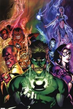 the green lantern movie poster with many different characters in front of it and an evil looking man