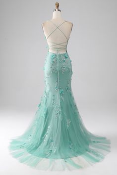 Green Mermaid Spaghetti Straps Long Prom Dress with Appliques Beach Theme Prom Dress, Turquoise Mermaid Dress, Jade Prom Dresses, Tropical Prom Dress, Prom Dresses 2024 Green, Aquamarine Clothes, Under The Sea Prom Dress, Teal Prom Dresses Turquoise, Tolo Dresses