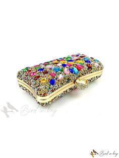 Bird in Bag - Colorful Rhinestone Decorated Evening Bag - Suitable For Embellished Multicolor Evening Bag As Gift, Multicolor Embellished Evening Bag As Gift, Elegant Multicolor Rhinestone Bags, Gift Embellished Multicolor Shoulder Bag, Multicolor Rectangular Clutch With Rhinestones, Embellished Multicolor Rectangular Shoulder Bag, Multicolor Embellished Rectangular Shoulder Bag, Multicolor Rhinestone Shoulder Bag For Party, Multicolor Rectangular Evening Bag With Rhinestones