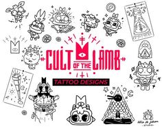 the cover art for cult of the land tattoo designs, featuring cartoon characters and symbols