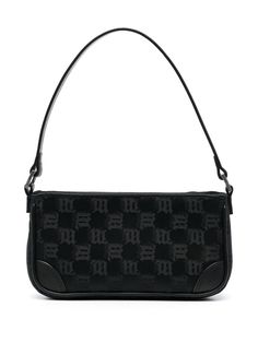 black monogram jacquard top zip fastening single top handle logo-print lining leather corners to the front Black Monogram Canvas Bag With Logo, Black Monogram Print Bag For Evening, Evening Black Shoulder Bag With Embossed Logo, Black Monogram Print Evening Bag, Black Monogram Canvas Shoulder Bag For Evening, Classic Black Shoulder Bag With Logo, Black Monogram Canvas Bag With Monogram Print, Black Monogram Canvas Evening Shoulder Bag, Black Monogram Canvas Bags With Monogram Print