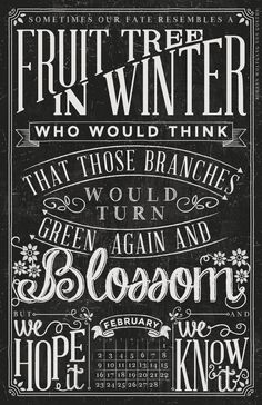 a black and white poster with the words fruit in winter