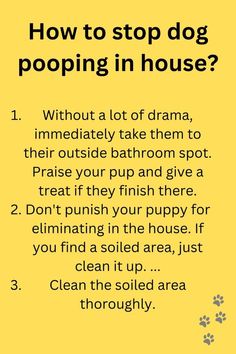 a yellow poster with the words how to stop dog pooping in house