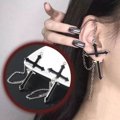 Gothic Cross Earrings Color: Silver/Black Long Size: 5 Cm. Material: Steel. 100% Secure Shipping Cosplay Items, Crystal Ear Cuff, Rock Gifts, Cross Choker, Goth Earrings, Punk Earrings, Body Jewelry Piercing, Punk Jewelry, Earring For Women