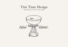 a drawing of a wine glass with the words tini time design in black and white