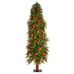 a christmas tree with red berries and green leaves on the top is shown in front of a white background