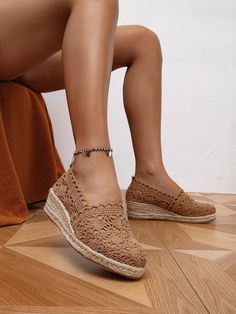 Women Hollow Out Espadrille Wedge Court Shoes, Fabric Vacation Wedge Shoes | SHEIN USA Shoes Shein, Espadrille Wedge, Espadrille Shoes, Court Shoes, Espadrilles Wedges, Wedge Shoes, Espadrilles, Wedges, Fabric