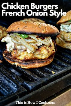 chicken burgers with french onion style on the grill