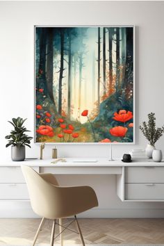 Pretty watercolor Red flowers aesthetic abstract enchanted garden forest field ponies painting Forest Flowers Painting, Enchanted Garden Painting, Painting Enchanted Forest, Love Canvas Painting, Red Flower Field Aesthetic, Red Poppies And Daisies Van Gogh, Watercolor Red