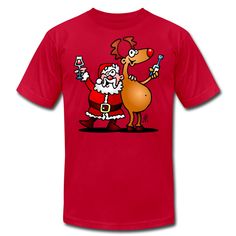 a pink t - shirt with an image of santa clause holding a cell phone in his hand