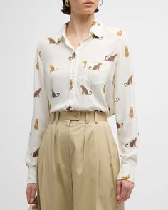 Rails Wild Animals Kathryn Button-Front Shirt | Neiman Marcus Animals Print, Cellulose Acetate, Professional Look, Wild Animals, Animals Wild