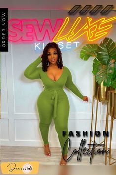 Knitted Long Sleeve V Neck Lace Up Skinny Jumpsuit Green Fitted V-neck Jumpsuit, Stretch Ribbed V-neck Jumpsuits And Rompers, Chic Winter V-neck Jumpsuits And Rompers, Chic Winter V-neck Jumpsuit, Ribbed Long Sleeve Jumpsuits And Rompers For Spring, Ribbed Long Sleeve Jumpsuits For Spring, Spring Ribbed Jumpsuits And Rompers With Long Sleeves, Casual Ribbed V-neck Jumpsuits And Rompers, Ribbed V-neck Jumpsuit For Loungewear