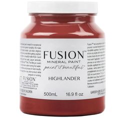 a jar of fuson paint on a white background with the words,'highender '