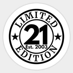 a black and white sticker with the number 21 on it