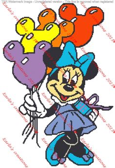 an image of mickey mouse holding balloons in his hand and wearing a blue hat with the word