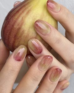 Korean Nails Fall, Fall Korean Nails, Apple Manicure, Gelish Nails Colors, Apple Nails, Korean Manicure, Fake Nails Designs, Hello Nails, Pretty Gel Nails