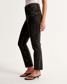 On-trend high rise mom jeans in our all-day comfort stretch denim, with a black wash and distressed hem. High Rise Black Cropped Jeans With Frayed Hem, Black High Rise Cropped Jeans With Frayed Hem, Black High-rise Cropped Jeans With Frayed Hem, Black Straight Leg Cropped Jeans For Spring, Spring Washed Black Tapered Leg Jeans, Black High Rise Cropped Jeans, Mom Fit Dark Wash Cropped Jeans With Frayed Hem, Straight Washed Black Bottoms, Black Relaxed Fit Cropped Jeans With Tapered Leg