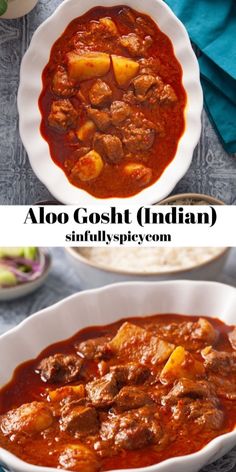 Aloo gosht is a delectable, one pot meat & potato curry is like a warm hug that combines tender mutton, lamb, or goat meat with potatoes. The gravy is made with basic ingredients like onions, garlic, ginger, and tomatoes. Goat Curry Recipes, Meat With Potatoes, Gravy Potatoes, Indian Goat, Aloo Gosht, Gosht Recipe, Beef Tips And Gravy