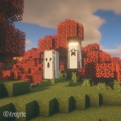 Builds On Minecraft, Minecraft Needs, Cute Fall Minecraft Houses, Cute Halloween Minecraft Builds, Minecraft Medieval Fireplace, Horror House Minecraft, Mc Bee House, Minecraft Giant Pumpkin, Ghost Minecraft Banner