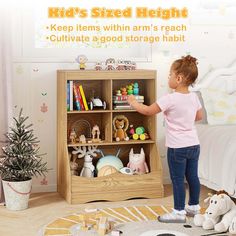 Transform your child's play area with this exceptional kids' toy storage organizer. Offering a combination of functionality and style, this organizer features a spacious tabletop, 4 cubbies, and a large storage bin, providing ample room for toys, books, and decorations. Crafted from high-quality boards, it boasts stability and durability, with each section capable of holding up to 110 lbs on the tabletop, 44 lbs in each cubby, and 55 lbs in the storage bin. Designed with 2 safety anti-tipping de Stylish Toy Storage, 4 Cube Organizer, Large Storage Bins, Toy Storage Bins, Kids Flooring, Toy Storage Organization, Furniture Bookshelves, Cube Organizer, 110 Lbs