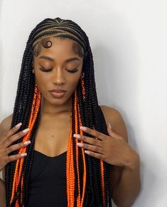 Orange Lemonade Braids, Crisscross Fulani Braids, Cross Cross Fulani Braids, Halloween Braids Hairstyles Black, Corn Rows And Box Braids Hairstyles, Trible Braids For Black Women, Zigzag Fulani Braids, Braids Designs For Black Women, Design Box Braids