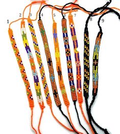 six beaded necklaces with different colors and sizes